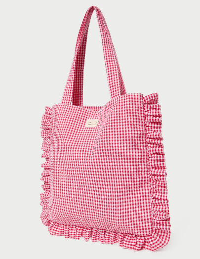 Justine Gingham Ruffle Tote Bag